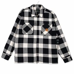 NWT Brixton Union Zip Flannel Jacket Mens Medium Black Off White Plaid Cotton